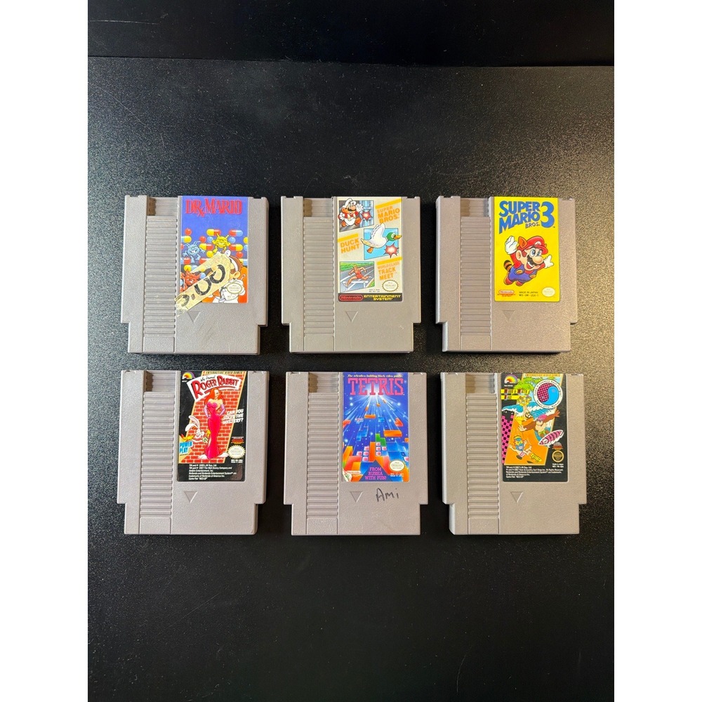 Nintendo NES Game Lot 6 Mario 3 Tetris Dr Mario Roger Rabbit Duck Hunt Tested